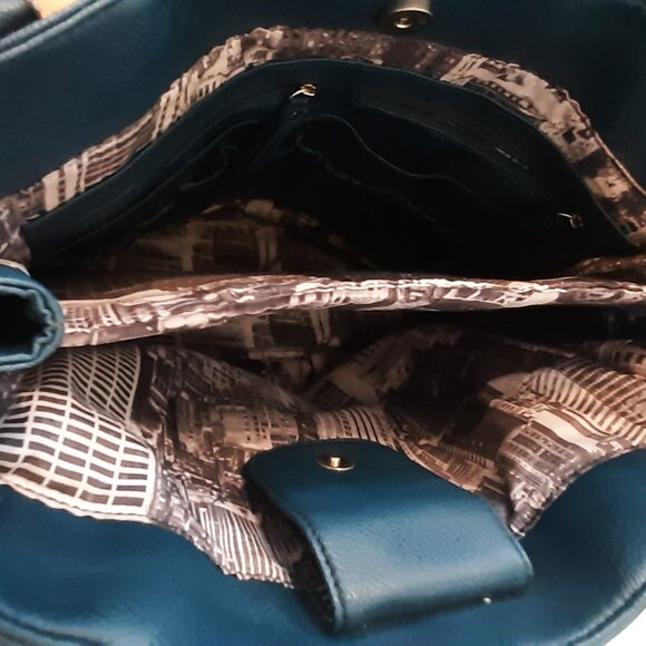 Kenneth Cole Reaction Vintage Tote/Laptop Bag Blue Leather - Picture 5 of 8